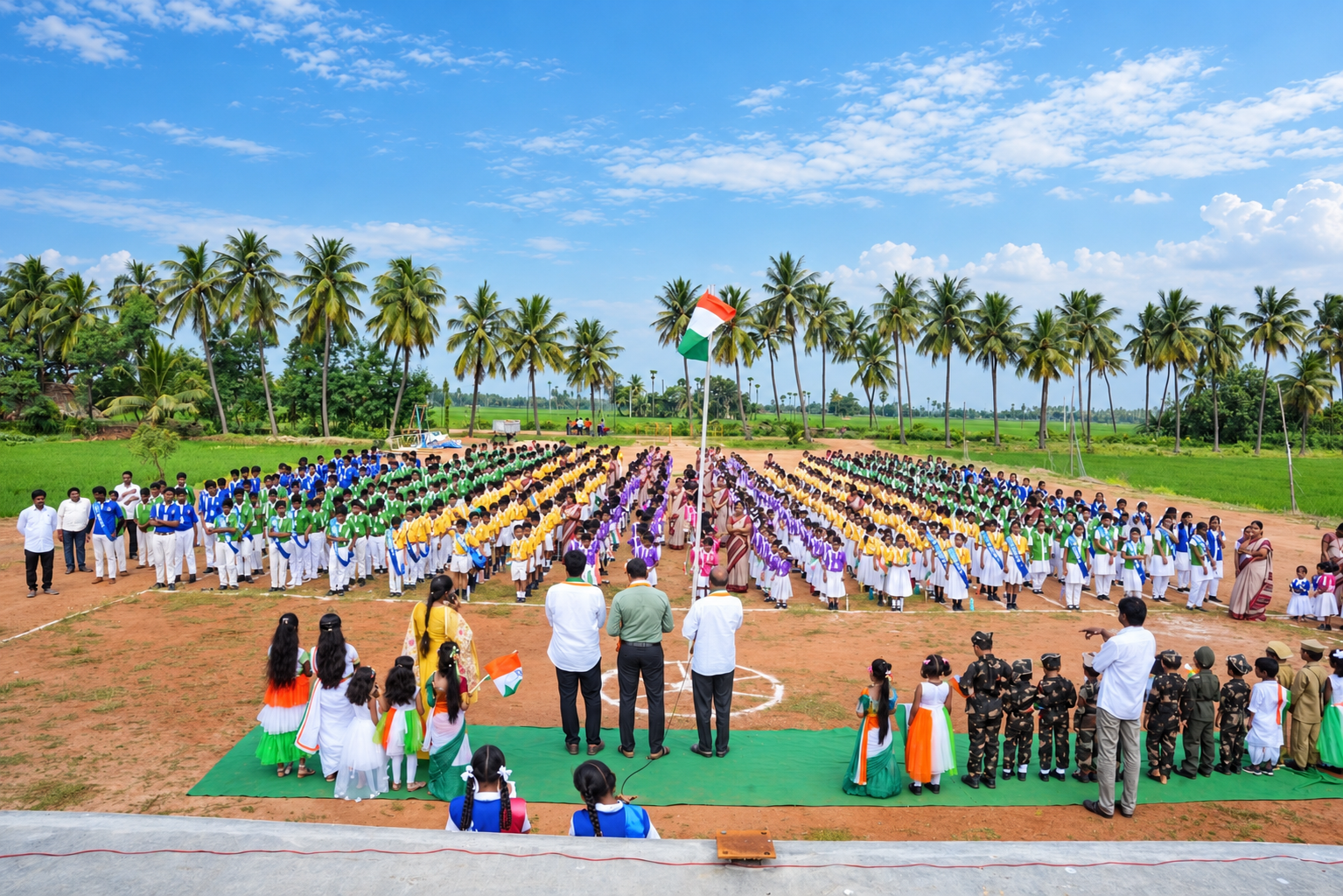 Students and teachers of Saiteja Vidyaniketan gathered for a school flag ceremony