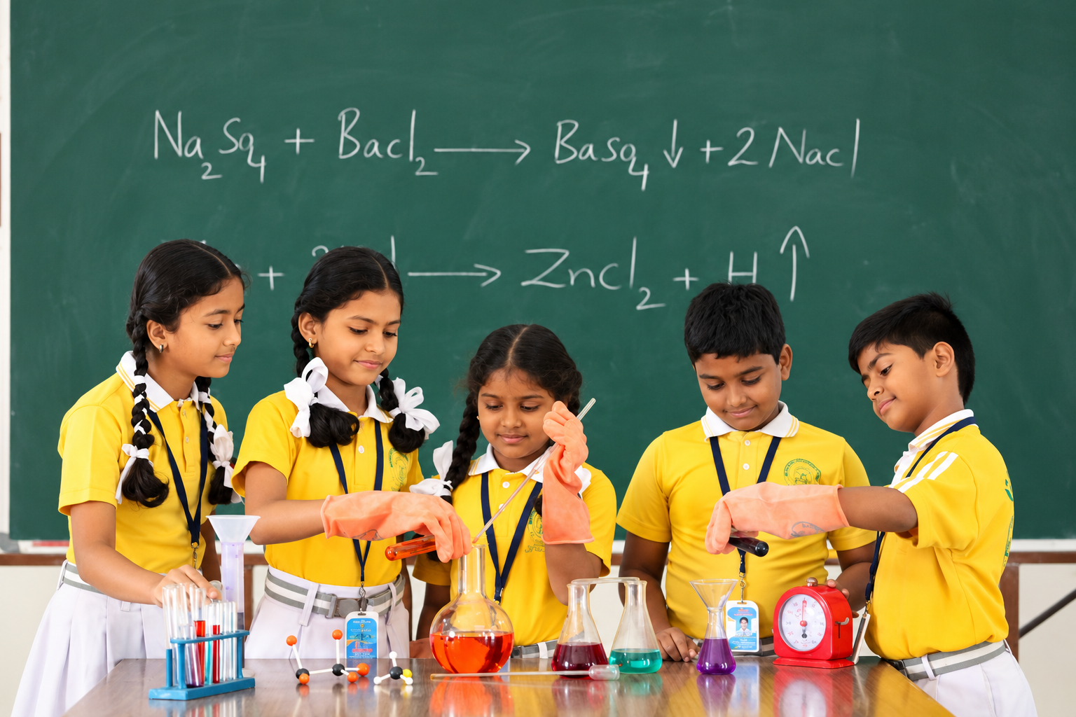 Saiteja Vidyaniketan students exploring science through a classroom experiment